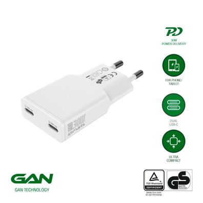 4smarts Netzladegerät PDPlug Slim Dual 30W GaN 2C, weiß