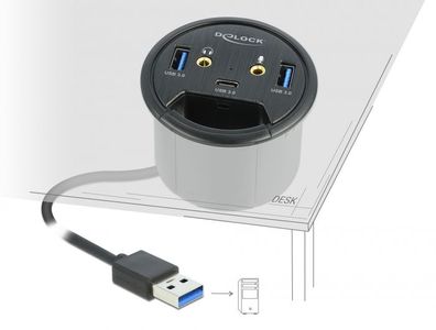 Delock 3 Port Tisch-Hub 1 x USB Type-C? und 2 x USB Typ-A + HD-Audio Ports