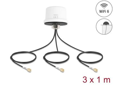 Delock 4G MIMO Dualband WiFi 6 Antenne 2 x SMA + 1 x RP-SMA Stecker ULA100 1 m S