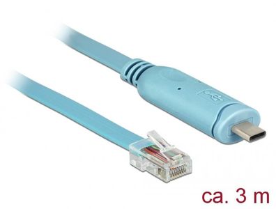 Delock Adapter USB 2.0 Typ-C Stecker > 1x Seriell RS-232 RJ45 Stecker 3,0 m blau