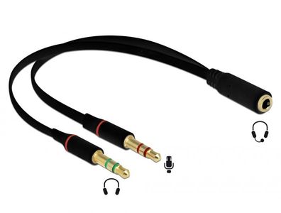 Delock Adapterkabel Klinke Headset 1 x 4 Pin Bu > 2 x 3 Pin St schwarz