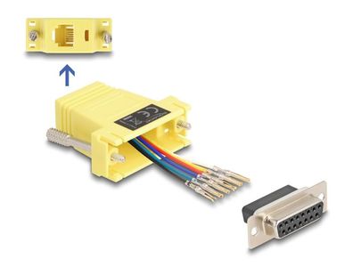 Delock D-Sub 15 Pin Buchse zu RJ12 Buchse Montagesatz gelb