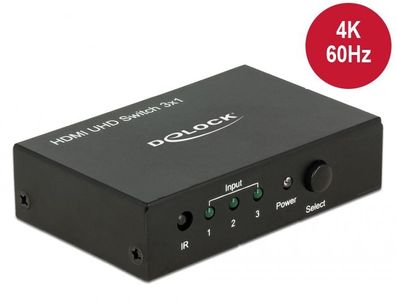 Delock HDMI UHD Switch 3 x HDMI in > 1 x HDMI out 4K