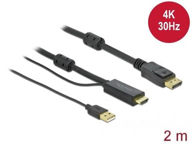 Delock HDMI zu DisplayPort Kabel 4K 30 Hz 2 m