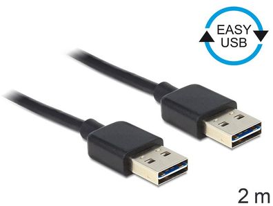 Delock Kabel EASY USB 2.0-A Stecker > Stecker schwarz 2 m
