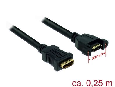 Delock Kabel HDMI A Buchse > HDMI A Buchse zum Einbau 25 cm