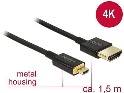 Delock Kabel HDMI A Stecker > HDMI Micro D Stecker 3D 4K 1,5 m