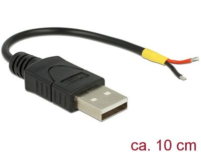 Delock Kabel USB 2.0 A Stecker > 2 x offene Kabelenden Strom 10 cm Raspberry Pi