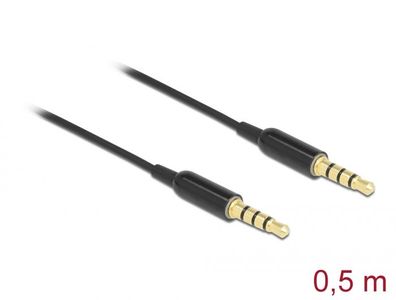 Delock Klinkenkabel 3,5 mm 4 Pin Stecker zu Stecker Ultra Slim 0,5 m schwarz