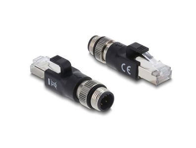 Delock M12 Adapter D-kodiert 4 Pin Stecker zu RJ45 Stecker schwarz