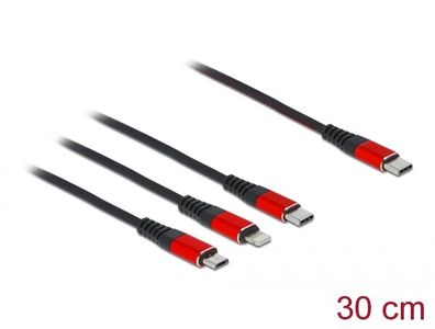 Delock USB Ladekabel 3 in 1 USB Type-C zu Lightning/Micro USB/USB Type-C 30 cm