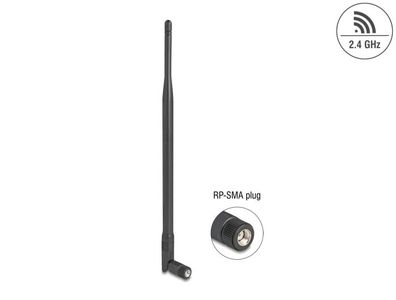Delock WiFi 2,4 GHz Antenne RP-SMA Stecker 7 dBi omnidirektional mit Kippgelenk