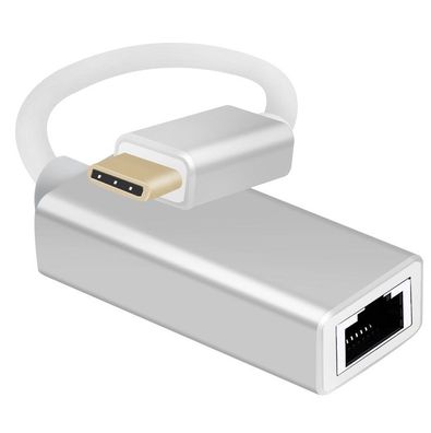 helos Adapterkabel Ethernet, USB 3.1 Type-C? St./RJ45 Buchse, Premium, silber