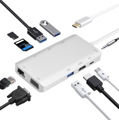 helos Dockingstation, USB 3.1 Type-C? St./HDMI/VGA/USB/LAN/AUDIO/SD, Premium