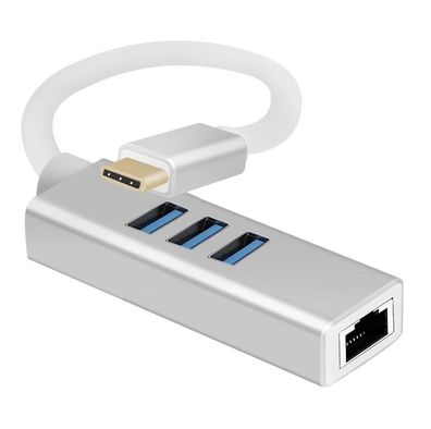 helos HUB, USB 3.1 Type-C?St. /3x USB+RJ45 Gigabit Ethernet, Premium, silber