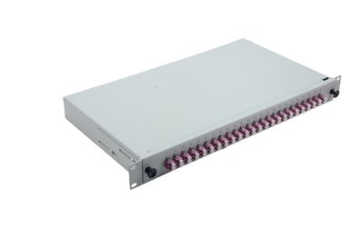 helos LWL 19Zoll Spleissbox 24 x LC Duplex OM4, spleißfertig, grau