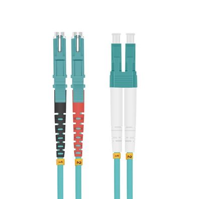 helos LWL Patchkabel E2000® (LSH)/LC Duplex 50/125µm OM3 aqua 10,0m
