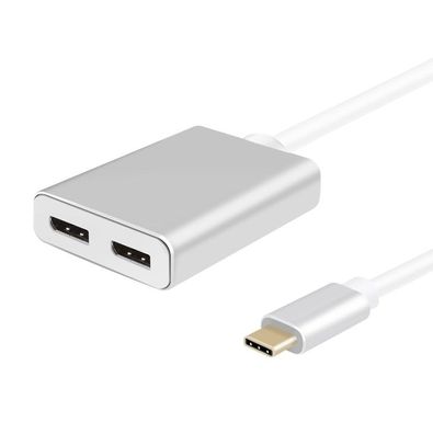 helos Splitter USB 3.1 Type-C St./2x DisplayPort Buchse, Premium 4K, silber