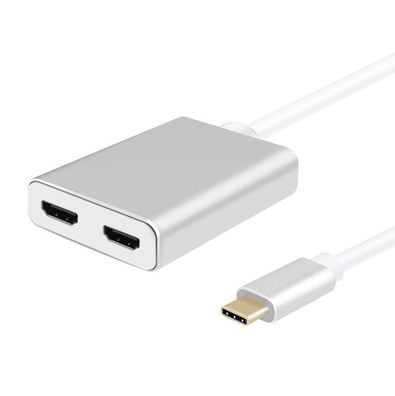 helos Splitter USB 3.1 Type-C? St./2x HDMI Buchse, Premium 4K, silber