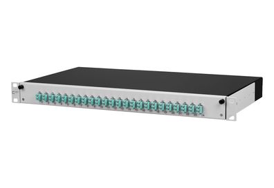 METZ Connect OpDAT slide Patchfeld splice 24xLC-D (aqua), OM3, grau