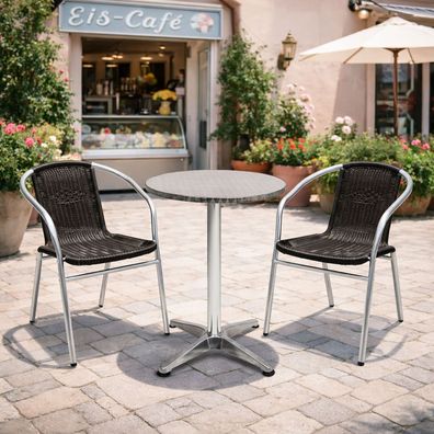 Mojawo® 3-tlg. Bistrogarnitur Balkonset 60x60cm Aluminium - Rattan Schwarz
