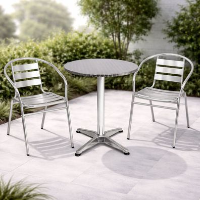 Mojawo® 3-tlg Bistrogarnitur Balkonset Rund Ø 60cm Aluminium Stehtisch H70/110cm