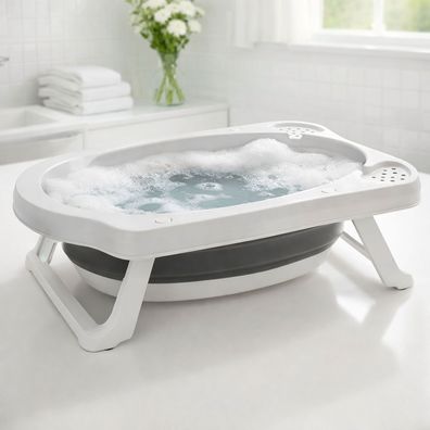 Anti Rutsch Babybadewanne Reisebadewanne Wanne Faltbar Weiß Grau L80xB46xH24cm