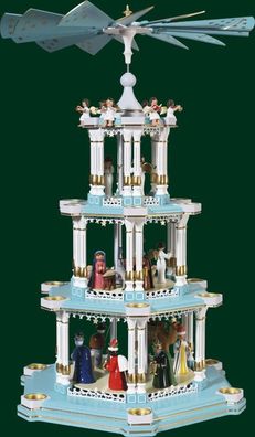 Tischpyramide Christi Geburt 3 stöckig bunt mit Teelichter Höhe= 86cm NEU Holzpyr