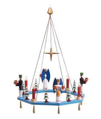 Lichterkranz Adventskranz mit Engel und Bergmann blau BxT=38x38cm NEU Leuchter