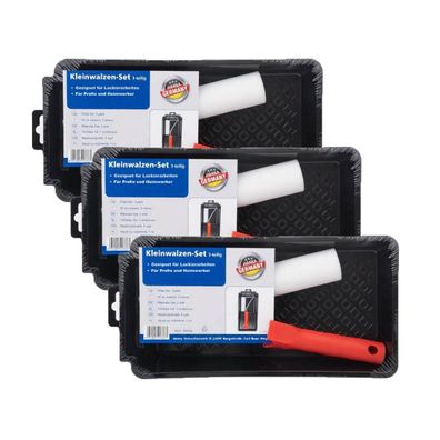 3x Kleinwalzen Set 10cm mit Schaumstoffwalze und Farbwanne Lackier Set 3 teilig