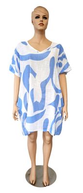 Italy Sommerkleid Baumwollkleid Kleid kurzarm one size bis Gr. 50/52 Weiß/Blau