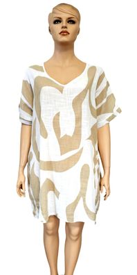 Italy Sommerkleid Baumwollkleid Kleid kurzarm one size bis Gr. 50/52 Weiß/Beige