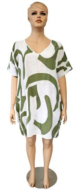 Italy Sommerkleid Baumwollkleid Kleid kurzarm one size bis Gr. 50/52 Weiß/Khaki