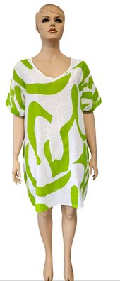 Italy Sommerkleid Baumwollkleid Kleid kurzarm one size bis Gr. 50/52 Weiß/Hellgrün