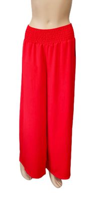 Italy Sommerhose Hose Gummizug weites Bein 100 % fliessende Viskose in Rot