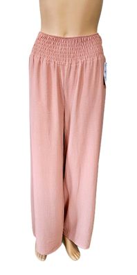 Italy Sommerhose Hose Gummizug weites Bein 100 % fliessende Viskose in Altrosa
