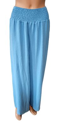 Italy Sommerhose Hose Gummizug weites Bein 100 % fliessende Viskose in Jeansblau
