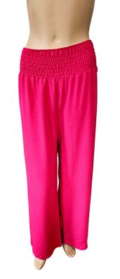 Italy Sommerhose Hose Gummizug weites Bein 100 % fliessende Viskose in Pink