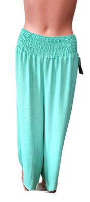 Italy Sommerhose Hose Gummizug weites Bein 100 % fliessende Viskose in Mint