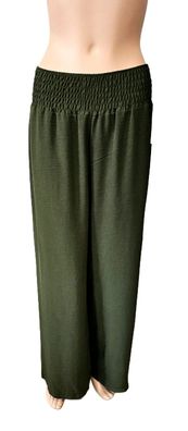 Italy Sommerhose Hose Gummizug weites Bein 100 % fliessende Viskose Dunkelgrün