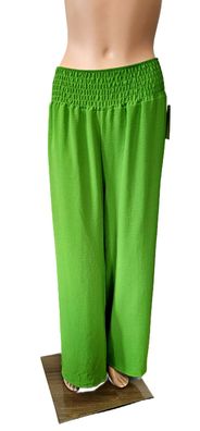 Italy Sommerhose Hose Gummizug weites Bein 100 % fliessende Viskose Grün
