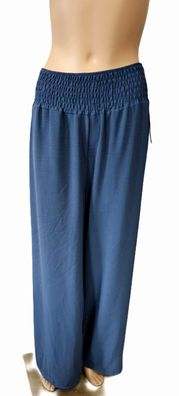 Italy Sommerhose Hose Gummizug weites Bein 100 % fliessende Viskose in Blau