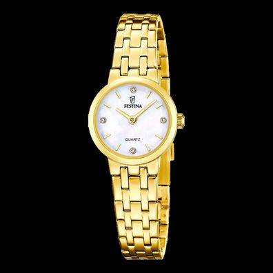 Festina Damen Uhr Mademoiselle, Perlmutt, Goldfarben F20748/1 Edelstahl