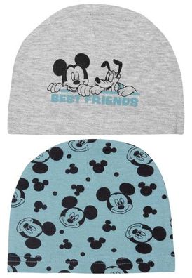 Neu 2 x Disney Mickey Mouse Mütze Unisex Baby Beanie Mützchen Grau & Türkis