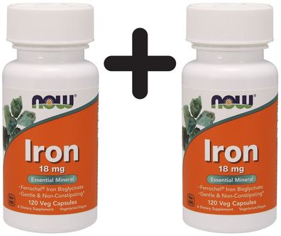 2 x NOW Foods Iron, 18mg - 120 vcaps