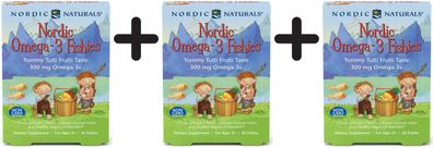 3 x Nordic Naturals Nordic Omega-3 Fishies, 300mg Yummy Tutti Frutti Taste - 36 fishi