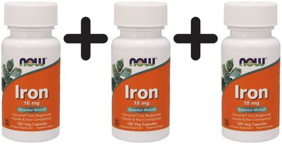 3 x NOW Foods Iron, 18mg - 120 vcaps