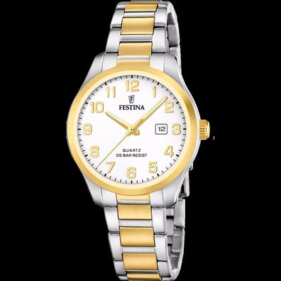 Festina Damen Uhr Bicolor, Weißes Zifferblatt F20739/1 Edelstahl