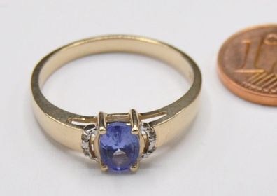 Solitär Tansanit Ring weiße Steine groß 375 Gold neu wertig