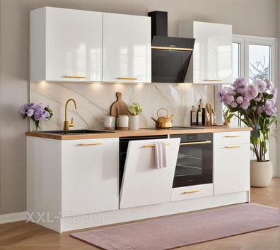 Küchenzeile Axis 240 cm DW Weiß Hochglanz, att- Küche, Küchenblock 2,4m, Einbauküche